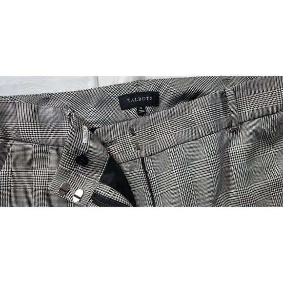 Talbots Womens Wide Leg Plaid Dress Pants Size 12 Viscose Wool Blend Gray & Blac - Picture 2 of 5